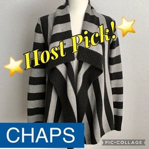 Layered Shawl Collar Sweater, Gray/Silver, Chaps size M